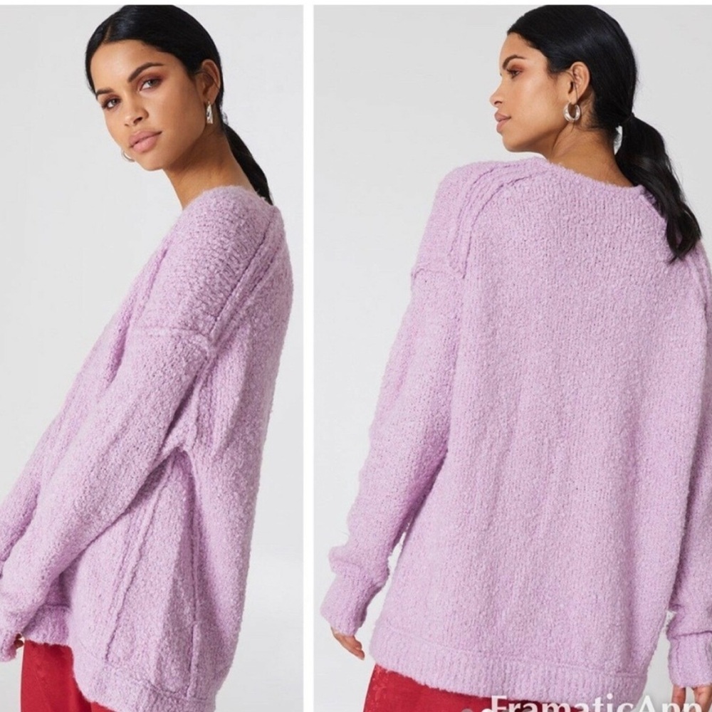 Free People Lofty V Neck Oversized Sweater Light Purple‎ Lilac